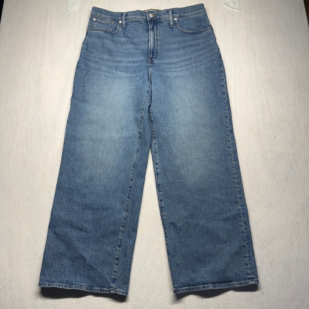 Madewell Wide Leg Crop Jeans High Rise Medium Blue Denim Size 32 G8263